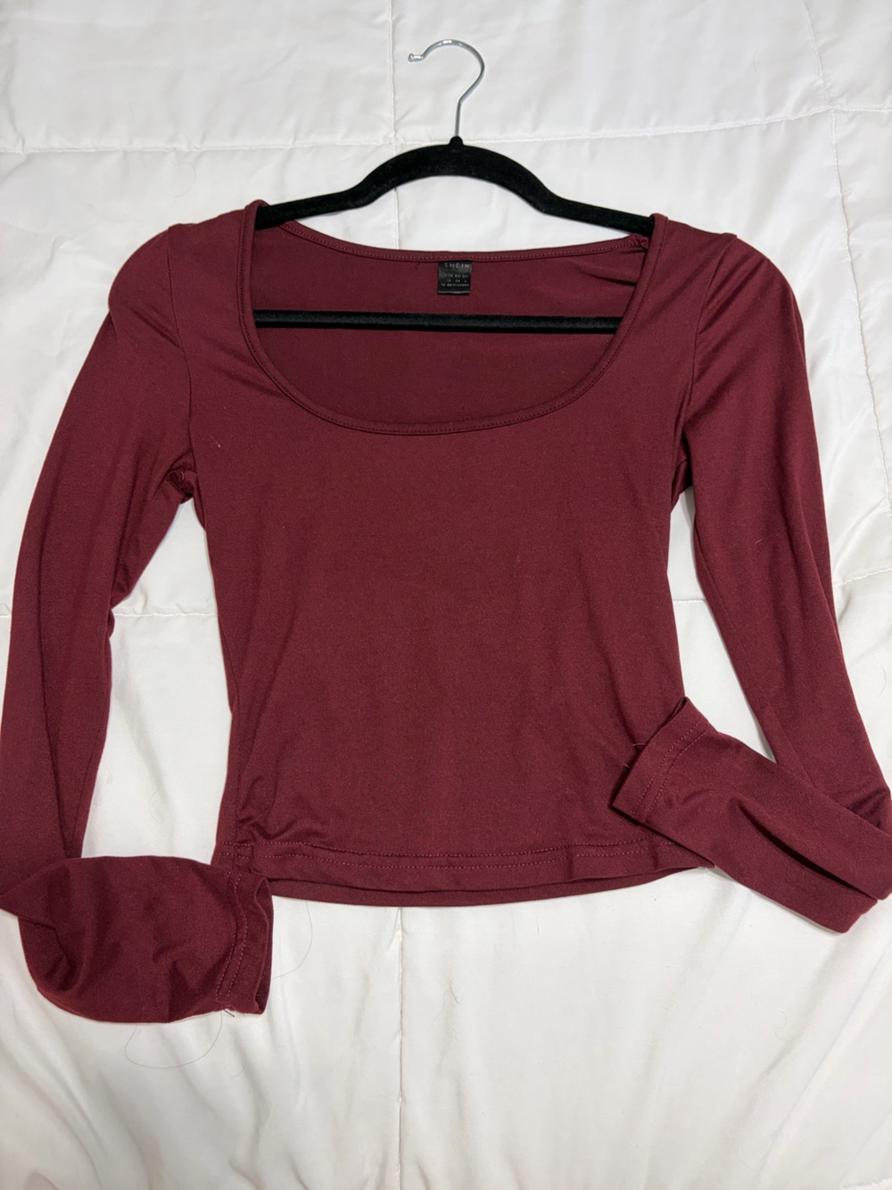 SHEIN Burgundy Scoop Neck Long Sleeve Top